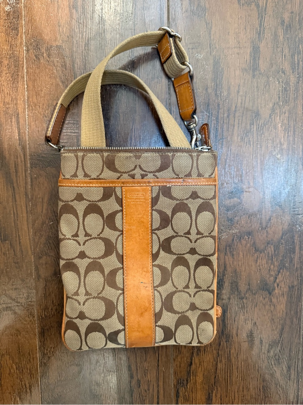 Coach Tan and Brown Signature Canvas Messenger Bag